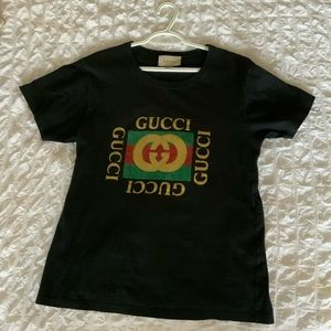 Gucci Black Tee with Multicolor Logo